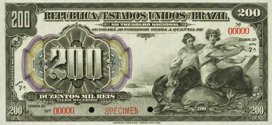 Front of Brazil p77s: 200 Mil Reis from 1911