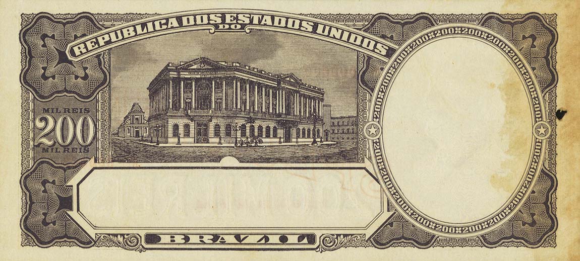 Back of Brazil p78s: 200 Mil Reis from 1916