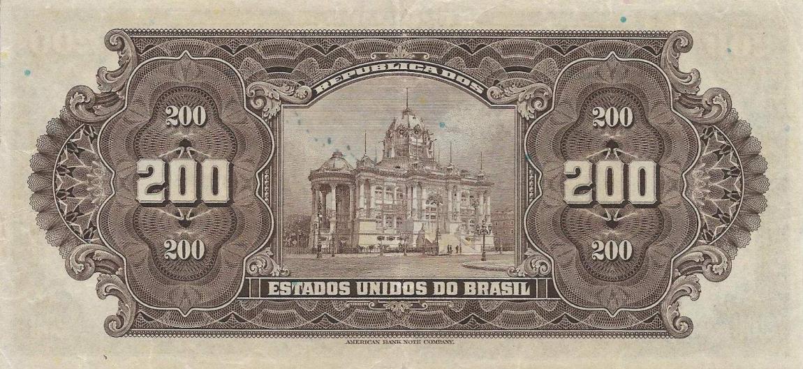Back of Brazil p81c: 200 Mil Reis from 1925