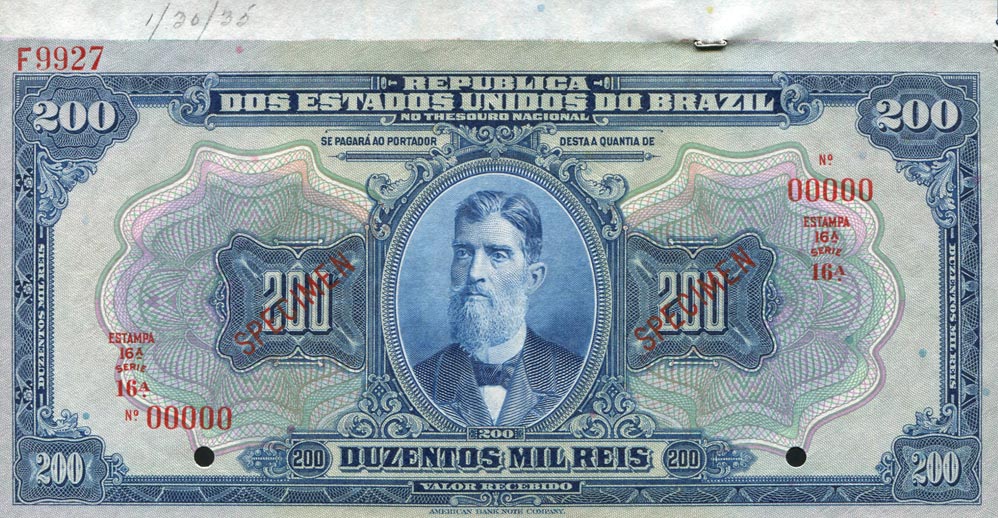 Front of Brazil p81s1: 200 Mil Reis from 1925