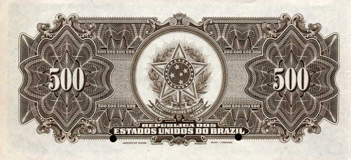 Back of Brazil p89s: 500 Mil Reis from 1919