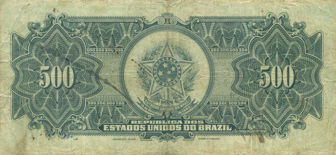 Back of Brazil p92a: 500 Mil Reis from 1931