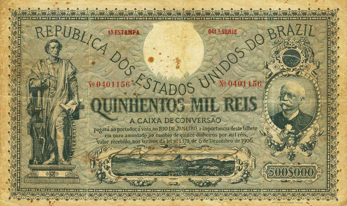 Front of Brazil p99a: 500 Mil Reis from 1906