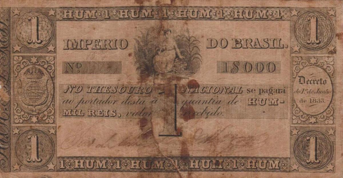 Front of Brazil pA201: 1 Mil Reis from 1833