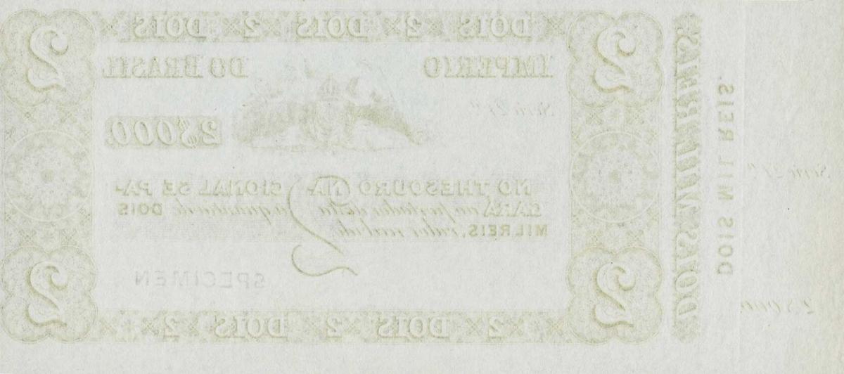 Back of Brazil pA229s: 2 Mil Reis from 1852