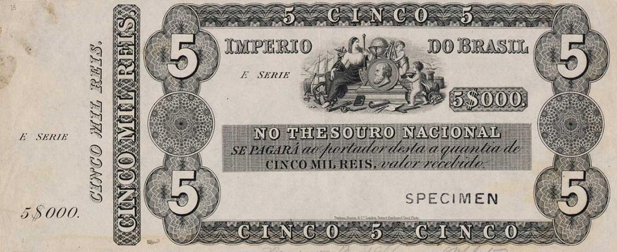 Front of Brazil pA240s: 5 Mil Reis from 1866