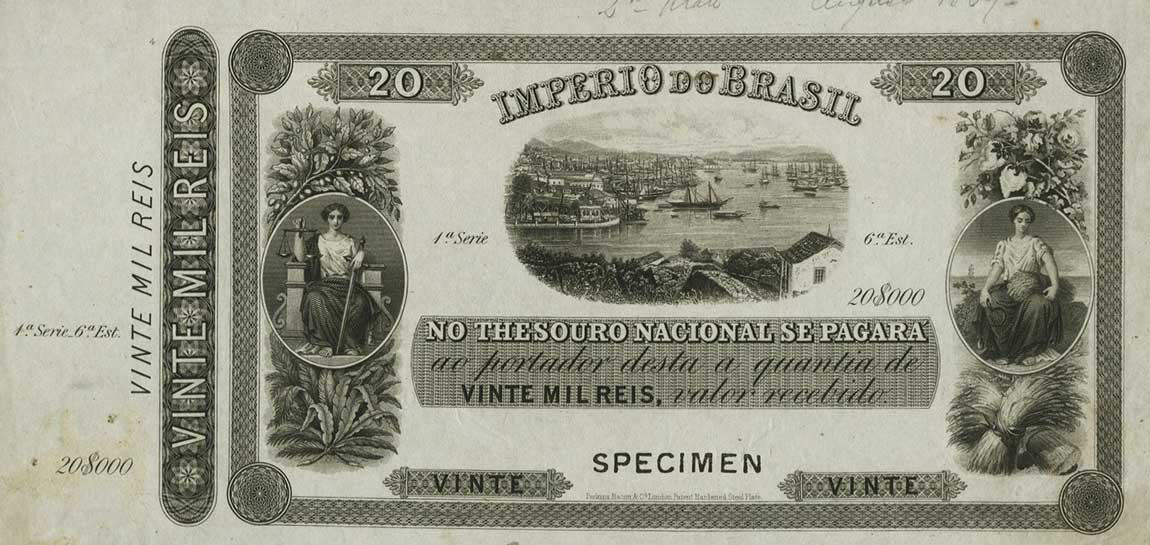 Front of Brazil pA241s: 20 Mil Reis from 1866