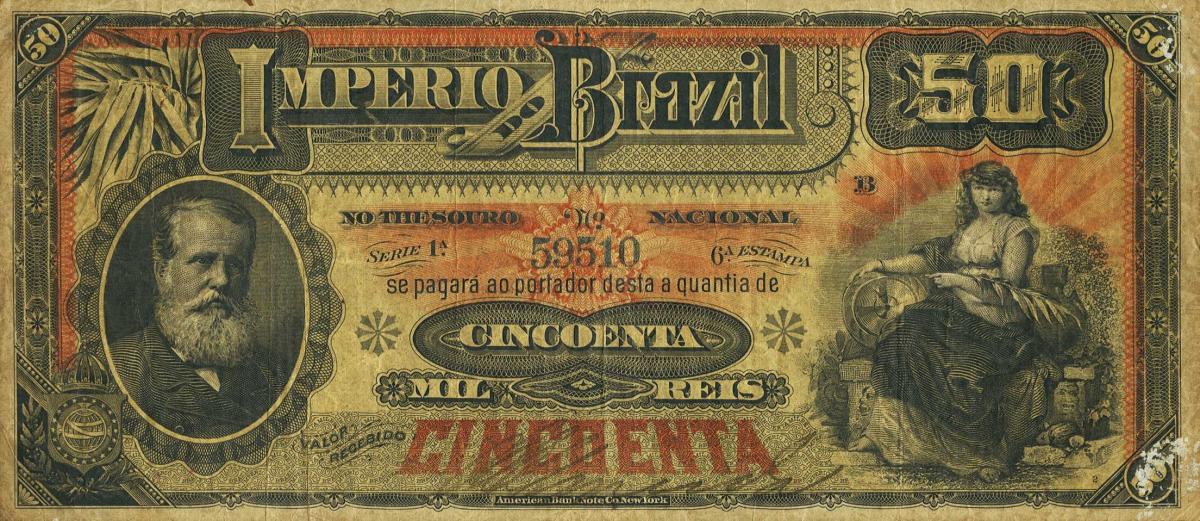 Front of Brazil pA253: 50 Mil Reis from 1889