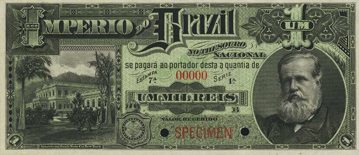 Front of Brazil pA255s: 1 Mil Reis from 1869