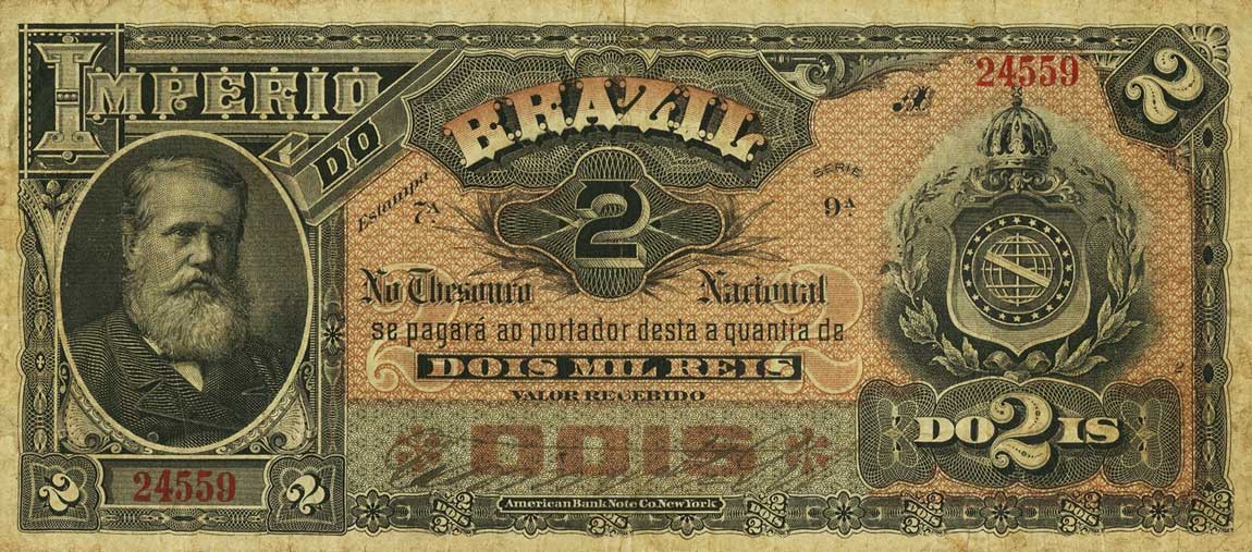 Front of Brazil pA256: 2 Mil Reis from 1869