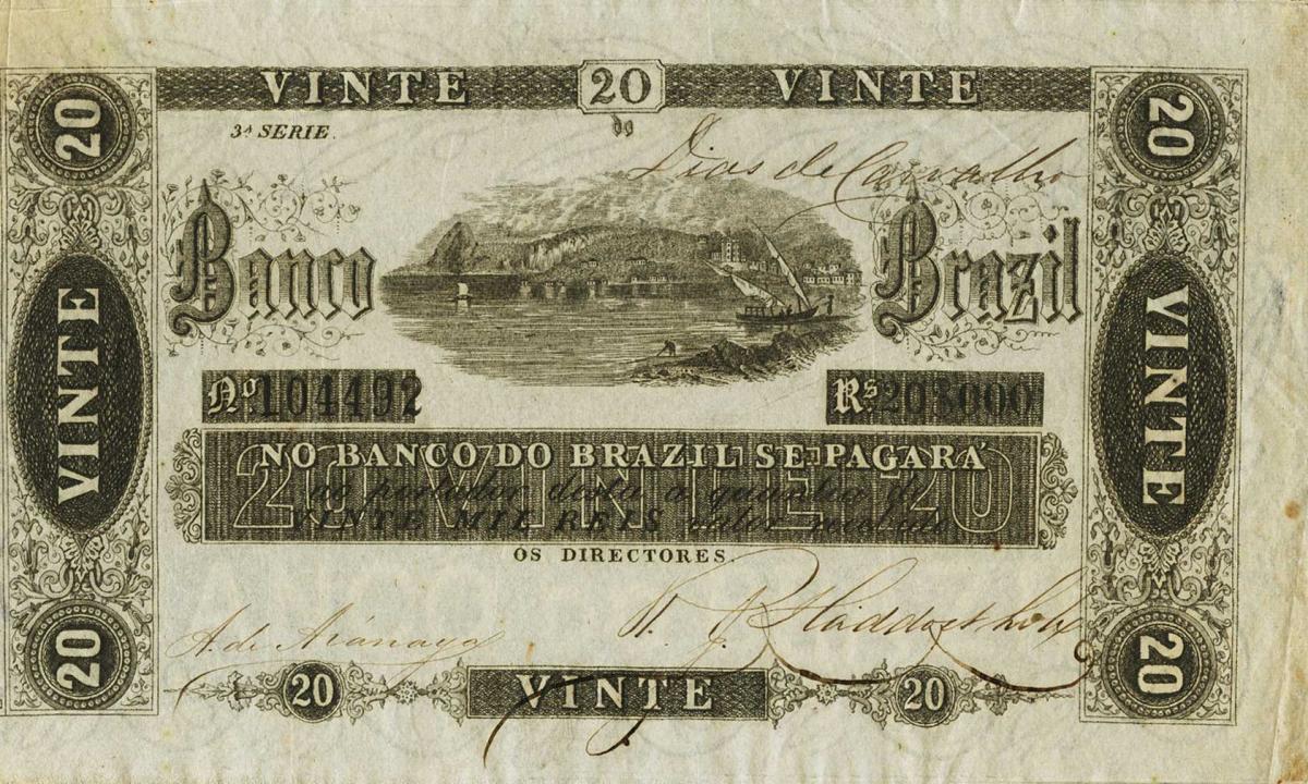 Front of Brazil pS246x: 20 Mil Reis from 1856