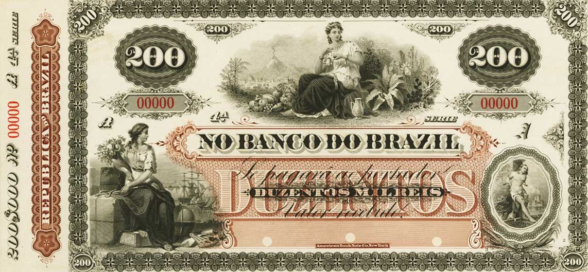 Front of Brazil pS527p: 200 Mil Reis from 1890