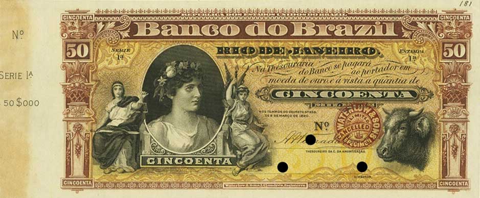 Front of Brazil pS553s: 100 Mil Reis from 1892