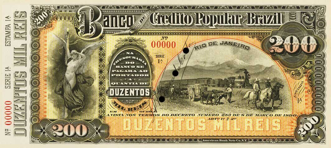 Front of Brazil pS554: 200 Mil Reis from 1891