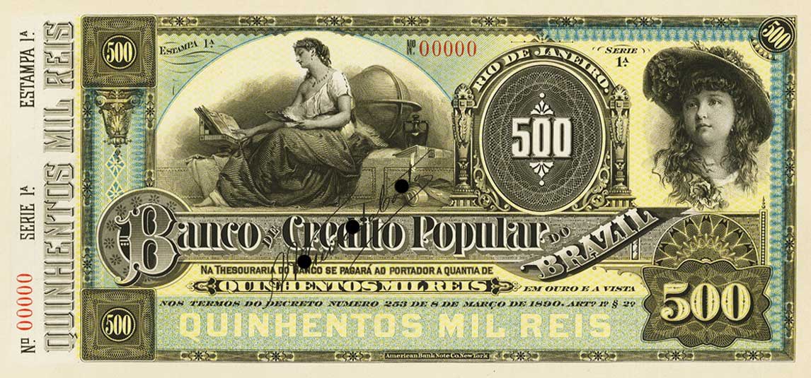 Front of Brazil pS555p: 500 Mil Reis from 1891