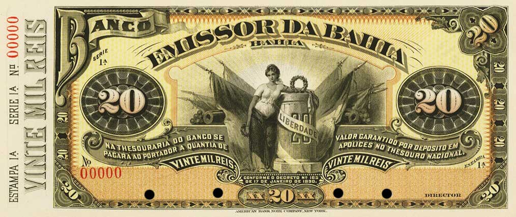 Front of Brazil pS565Ap: 20 Mil Reis from 1892