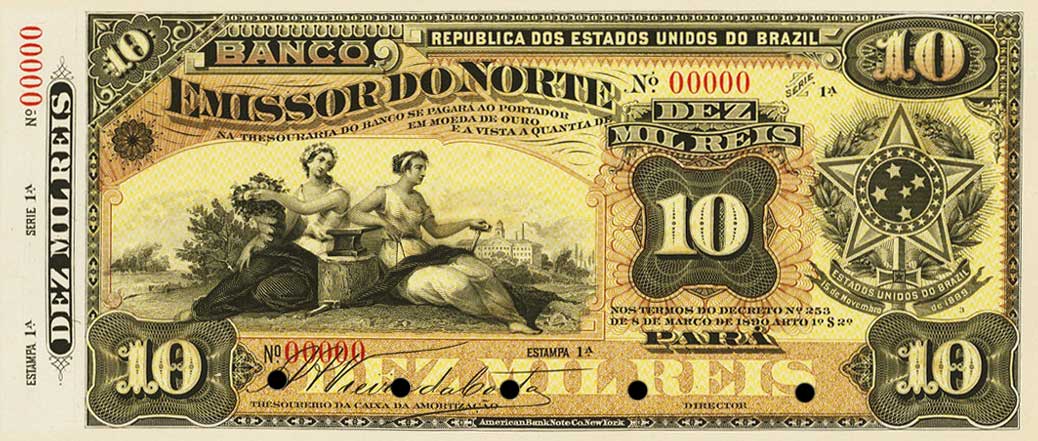 Front of Brazil pS576p: 10 Mil Reis from 1890