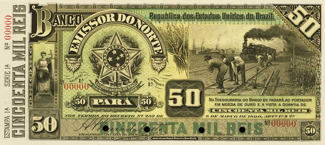 Front of Brazil pS578p: 50 Mil Reis from 1890