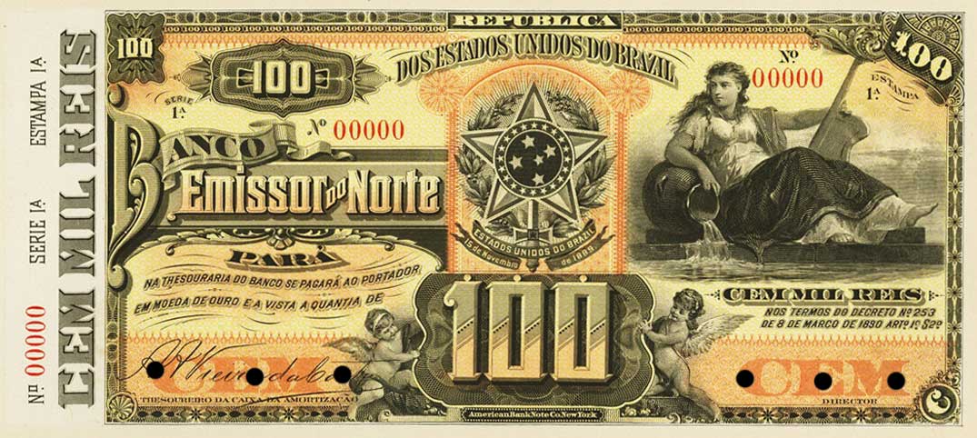 Front of Brazil pS579p: 100 Mil Reis from 1890