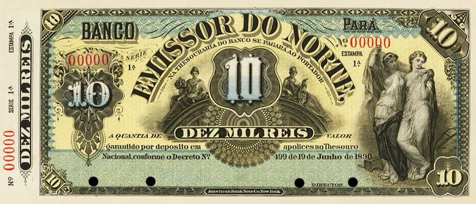 Front of Brazil pS580: 10 Mil Reis from 1890