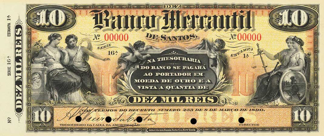 Front of Brazil pS611p: 10 Mil Reis from 1890