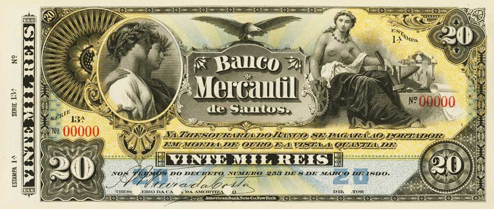 Front of Brazil pS612p: 20 Mil Reis from 1890