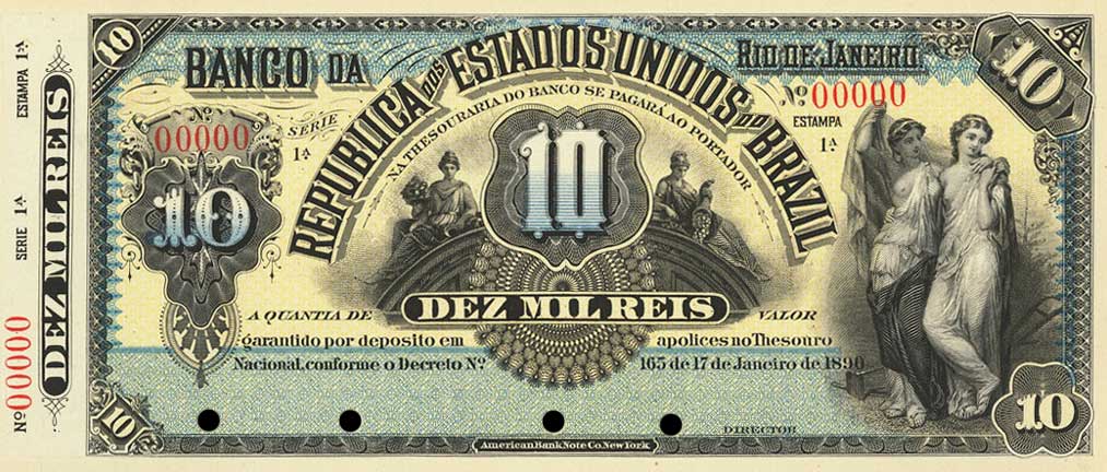 Front of Brazil pS641p: 10 Mil Reis from 1891