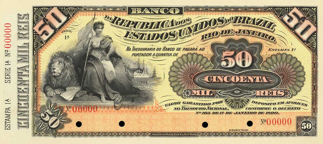 Front of Brazil pS643p: 50 Mil Reis from 1891