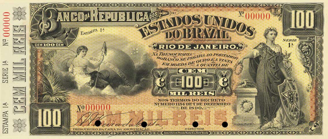 Front of Brazil pS648p: 100 Mil Reis from 1891