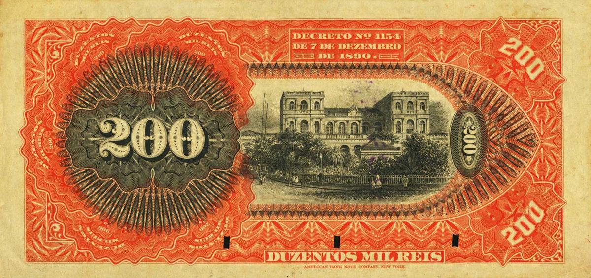 Back of Brazil pS649s: 200 Mil Reis from 1891