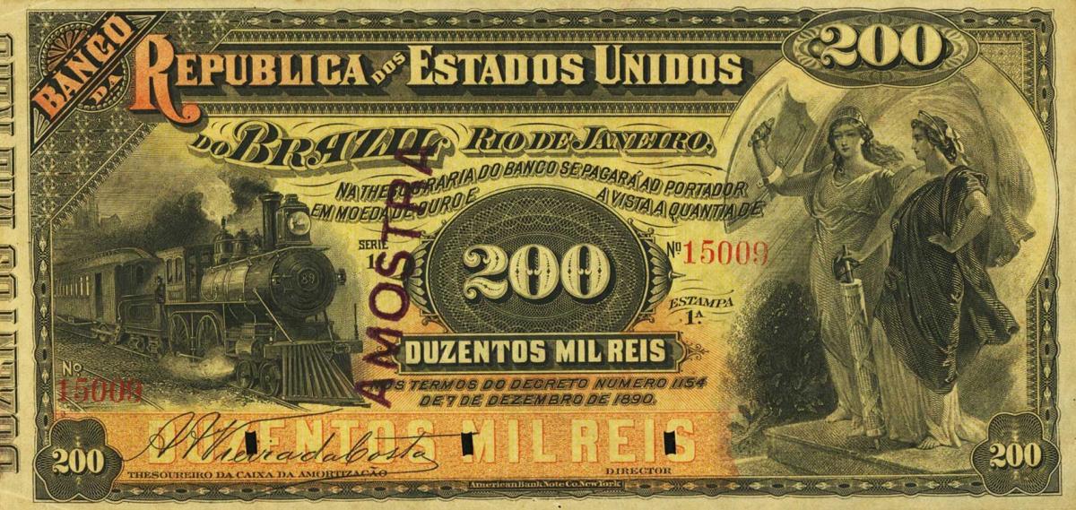 Front of Brazil pS649s: 200 Mil Reis from 1891