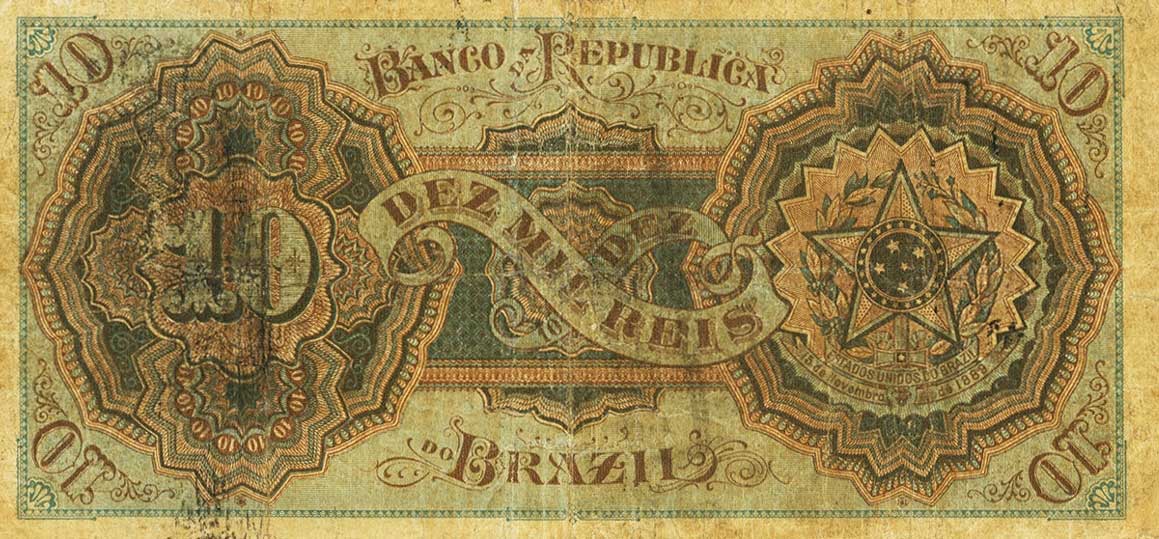 Back of Brazil pS671a: 10 Mil Reis from 1893