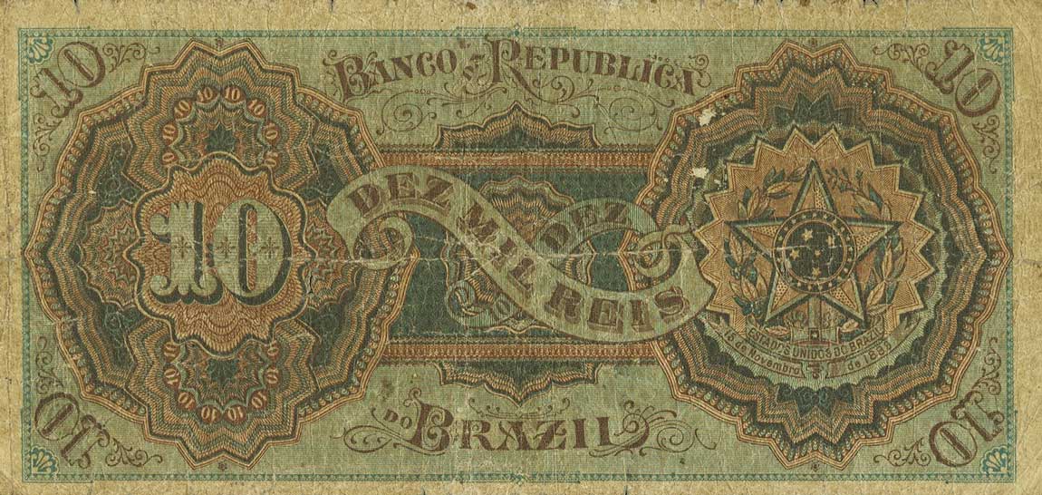 Back of Brazil pS674r: 10 Mil Reis from 1893