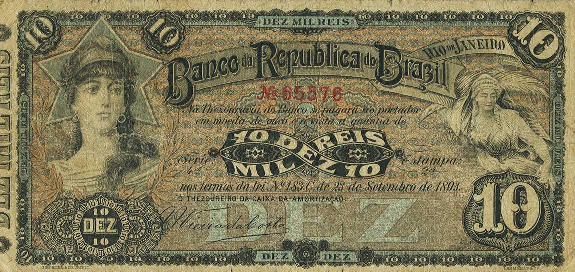 Front of Brazil pS674r: 10 Mil Reis from 1893