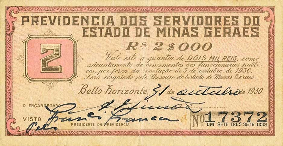 Front of Brazil pS761: 2 Mil Reis from 1930