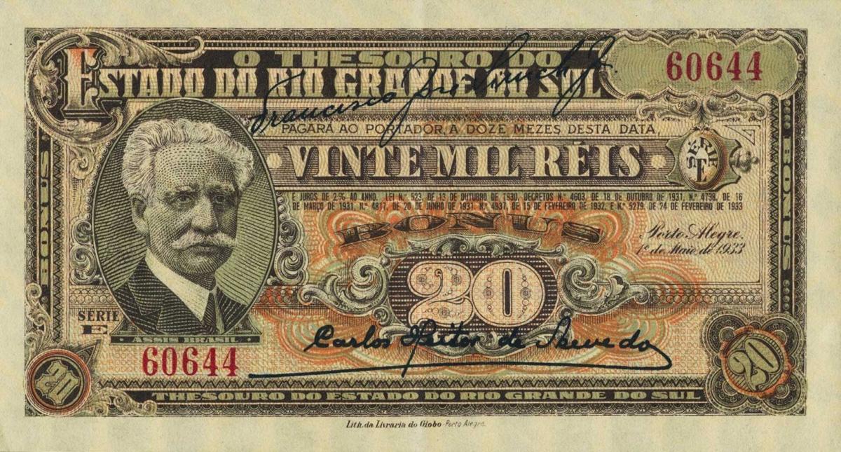 Front of Brazil pS803: 20 Mil Reis from 1933