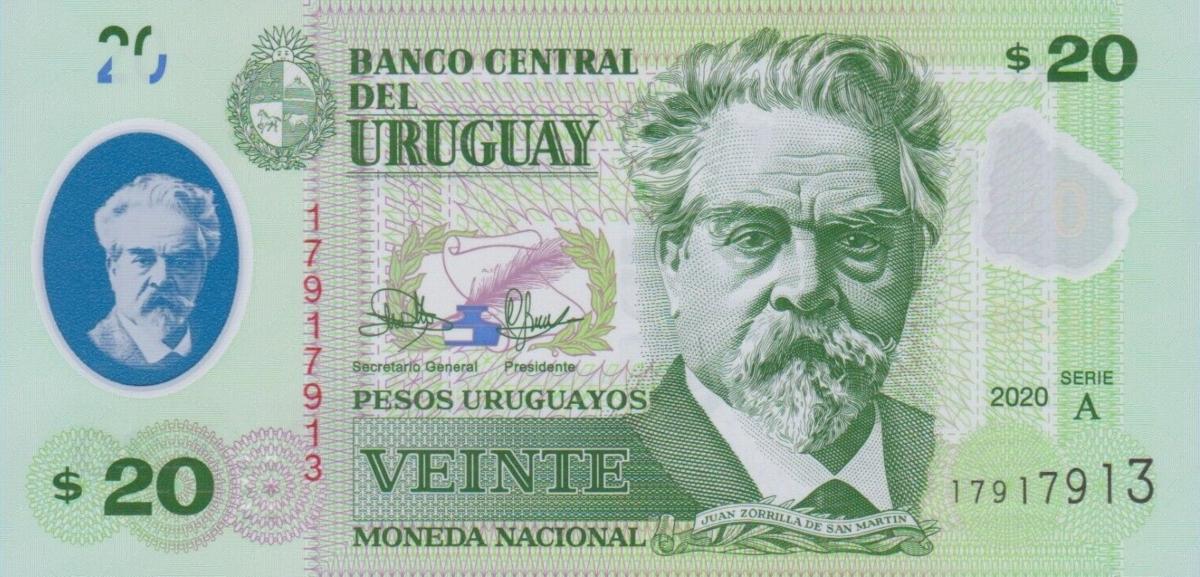 Front of Uruguay p101: 20 Pesos Uruguayos from 2020