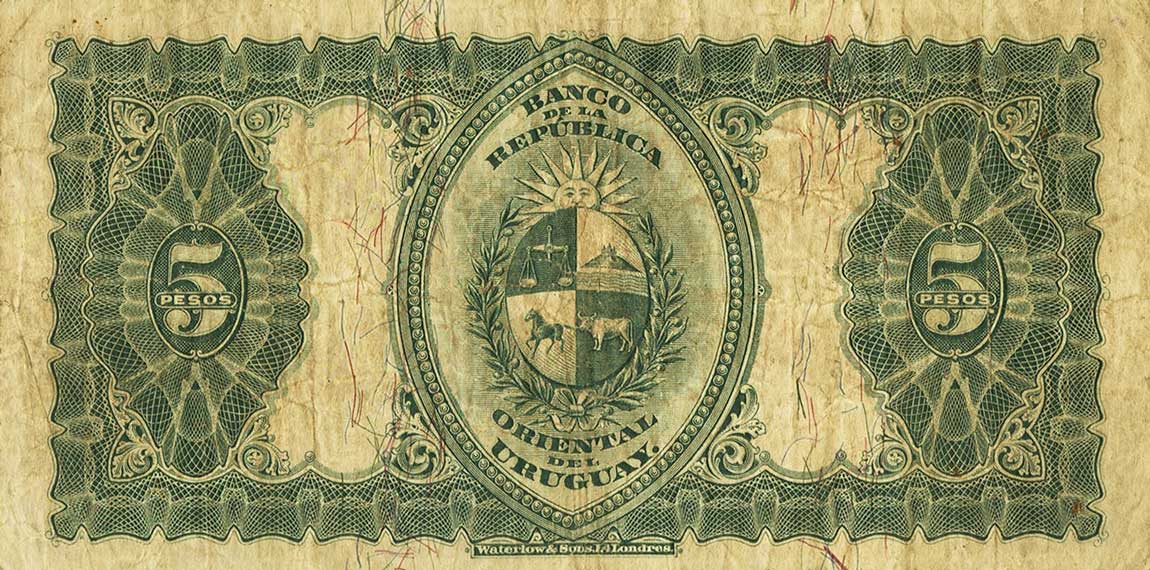 Back of Uruguay p10b: 5 Pesos from 1914