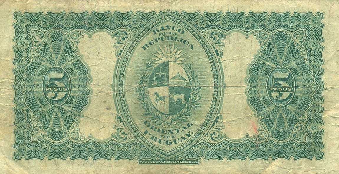 Back of Uruguay p10e: 5 Pesos from 1925