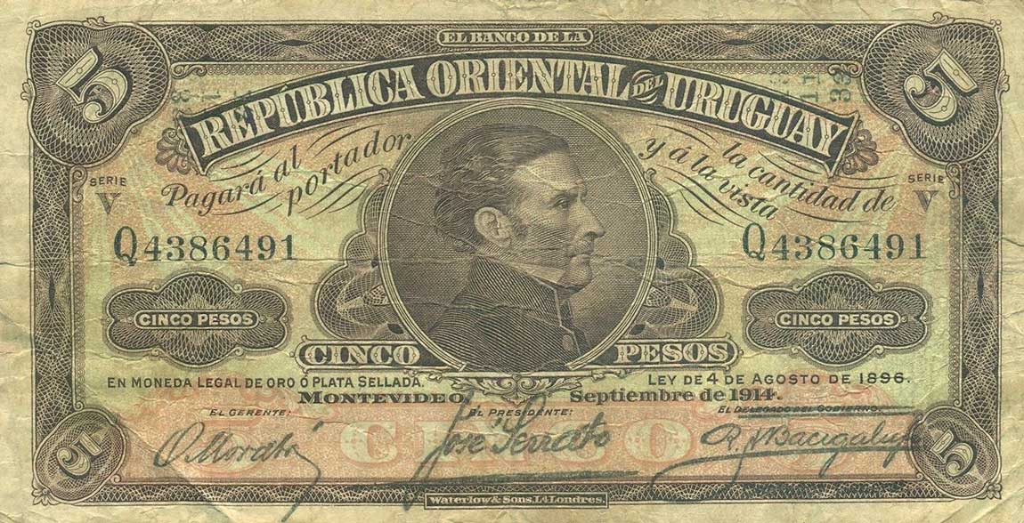 Front of Uruguay p10e: 5 Pesos from 1925