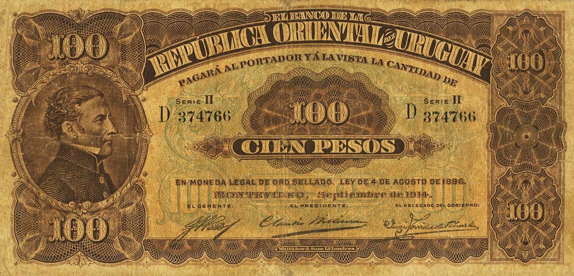 Front of Uruguay p12a: 100 Pesos from 1914