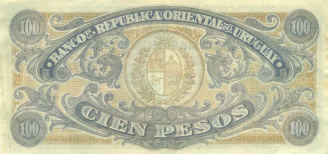 Back of Uruguay p16x: 100 Pesos from 1918