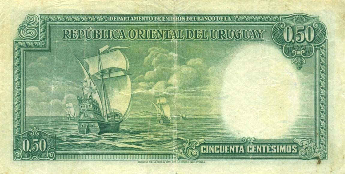 Back of Uruguay p27b: 50 Centesimos from 1935