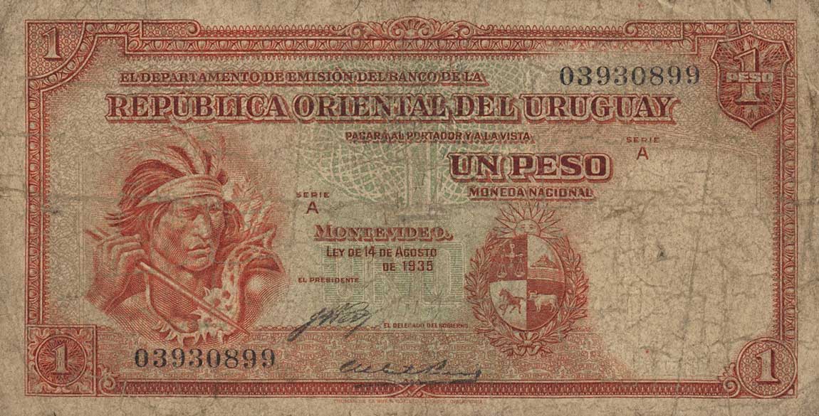 Front of Uruguay p28a: 1 Peso from 1935