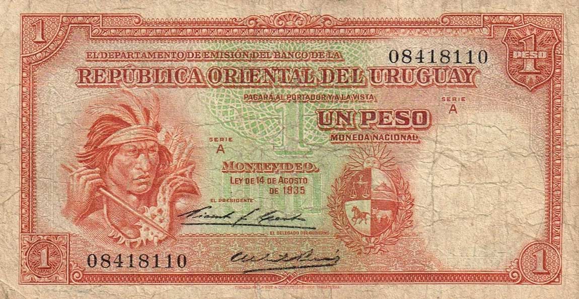 Front of Uruguay p28b: 1 Peso from 1935