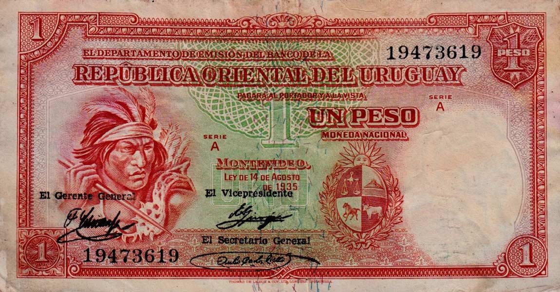 Front of Uruguay p28d: 1 Peso from 1935