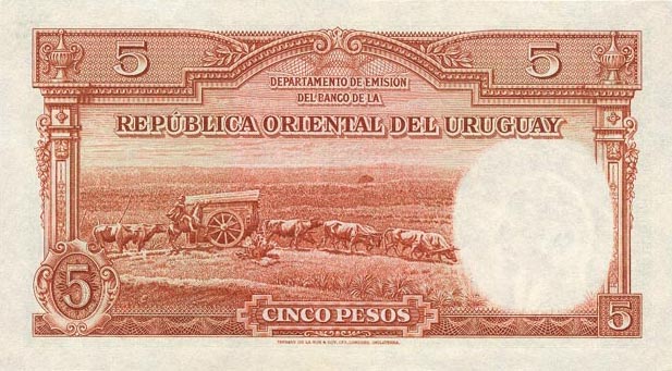 Back of Uruguay p29a: 5 Pesos from 1935