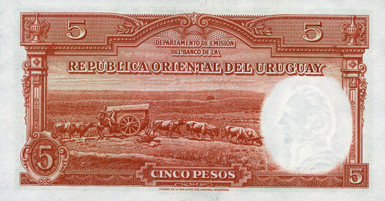 Back of Uruguay p29b: 5 Pesos from 1935