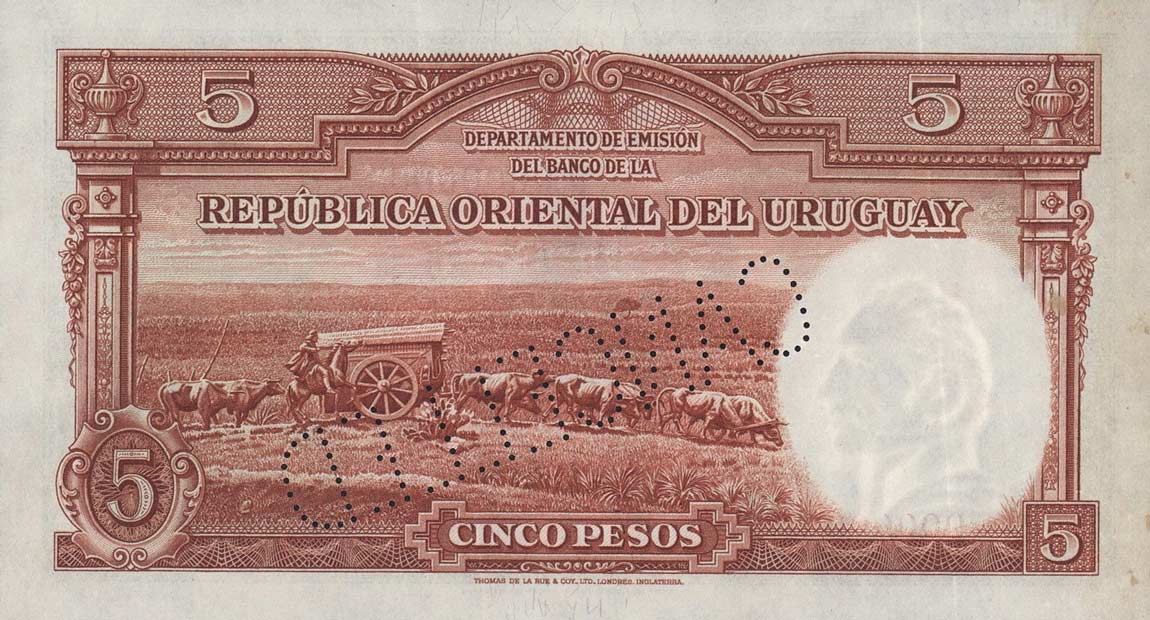 Back of Uruguay p29s: 5 Pesos from 1935