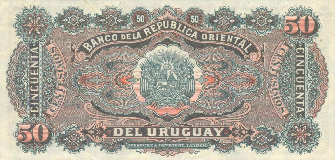 Back of Uruguay p2a: 50 Centesimos from 1896